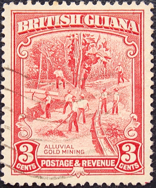 Британская Гвиана 1934 год . Добыча россыпного золота , 3 с. (2) 